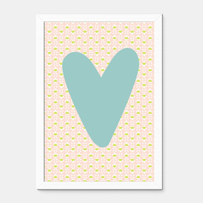 Quadro Infantil Coração rosa fundo azul