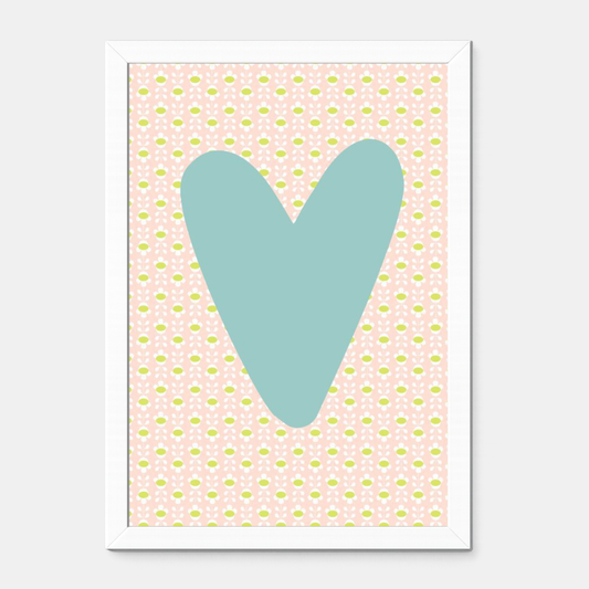 Quadro Infantil Coração rosa fundo azul