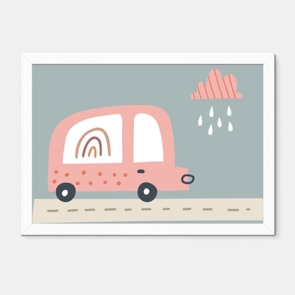 Quadro Infantil Ônibus rosa