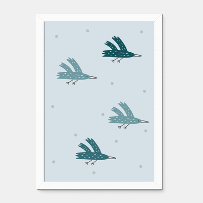 Quadro Infantil Revoada de pássaros Azul