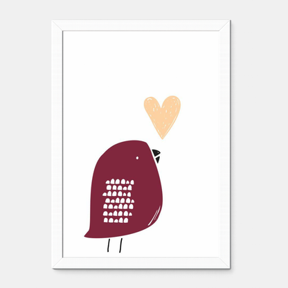 Quadro Infantil Passarinho Coração rosa