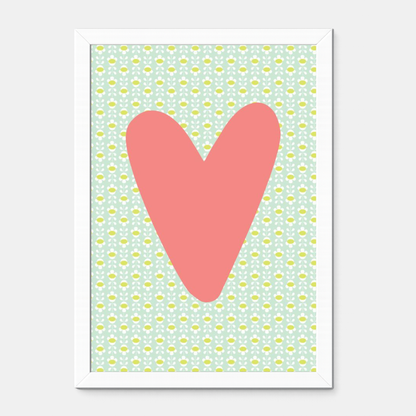 Quadro Infantil Coração azul fundo rosa