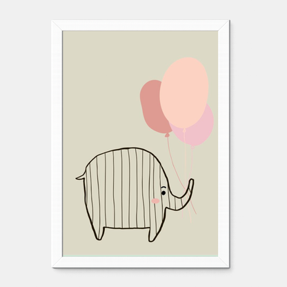 Quadro Infantil Elefante com Balão rosa