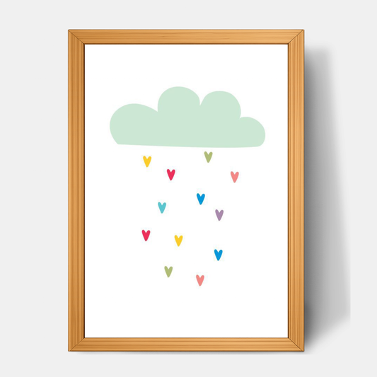 Quadro Infantil Chuva de Corações Azul