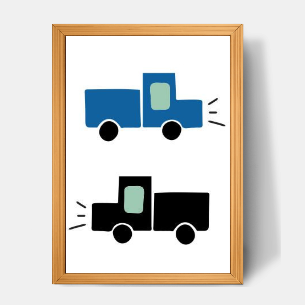 Quadro Infantil Caminhões preto e azul