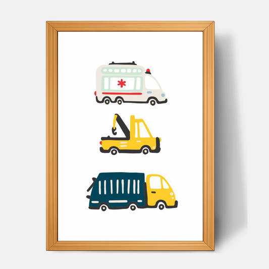 Quadro Infantil Ambulância Guincho Lixeiro