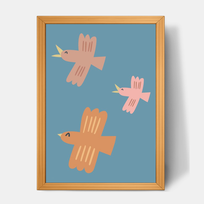 Quadro Infantil Revoada de pássaros rosa