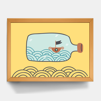Quadro Infantil Barquinho na garrafa