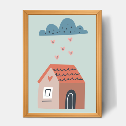 Quadro Infantil Chuva de coração em casa