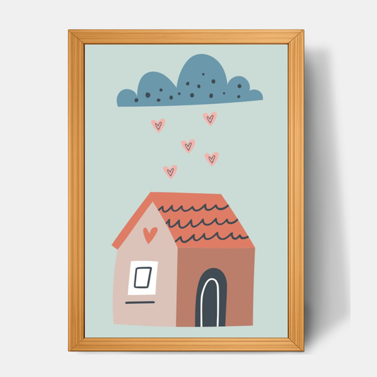 Quadro Infantil Chuva de coração em casa