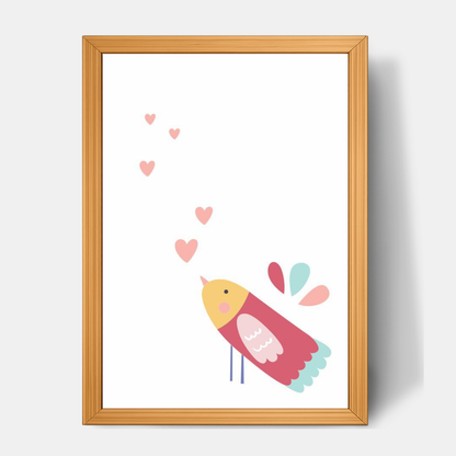 Quadro Infantil Passarinho Corações rosa
