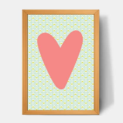 Quadro Infantil Coração azul fundo rosa