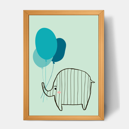Quadro Infantil Elefante com Balão azul