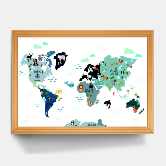 Quadro Infantil mapa mundi colorido