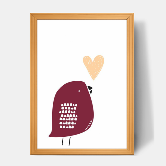 Quadro Infantil Passarinho Coração rosa