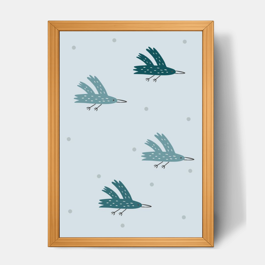 Quadro Infantil Revoada de pássaros Azul