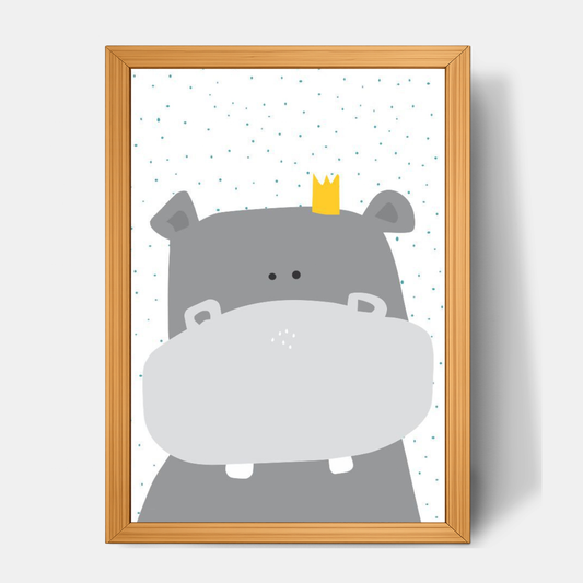 Quadro Infantil Hipopótamo Coroa Bolinhas