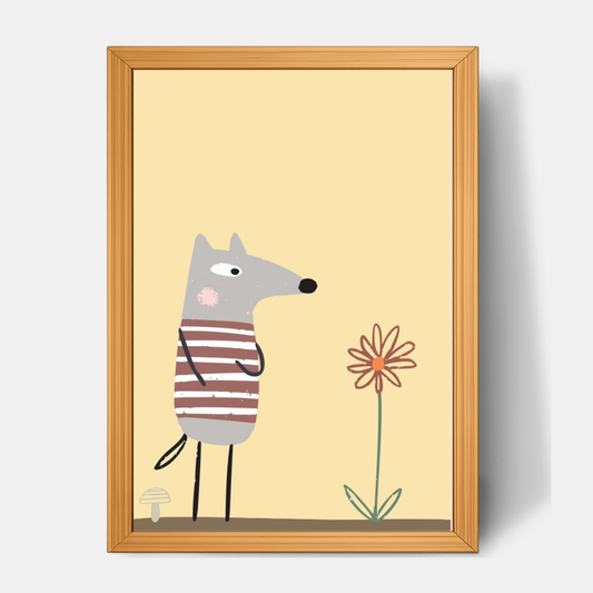 Quadro Infantil Lobo e flor