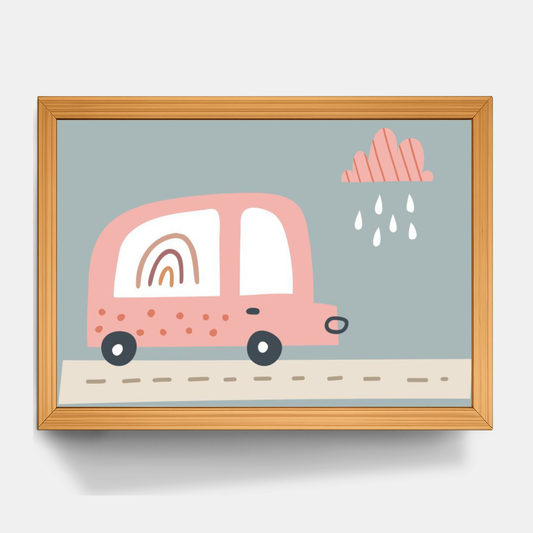 Quadro Infantil Ônibus rosa