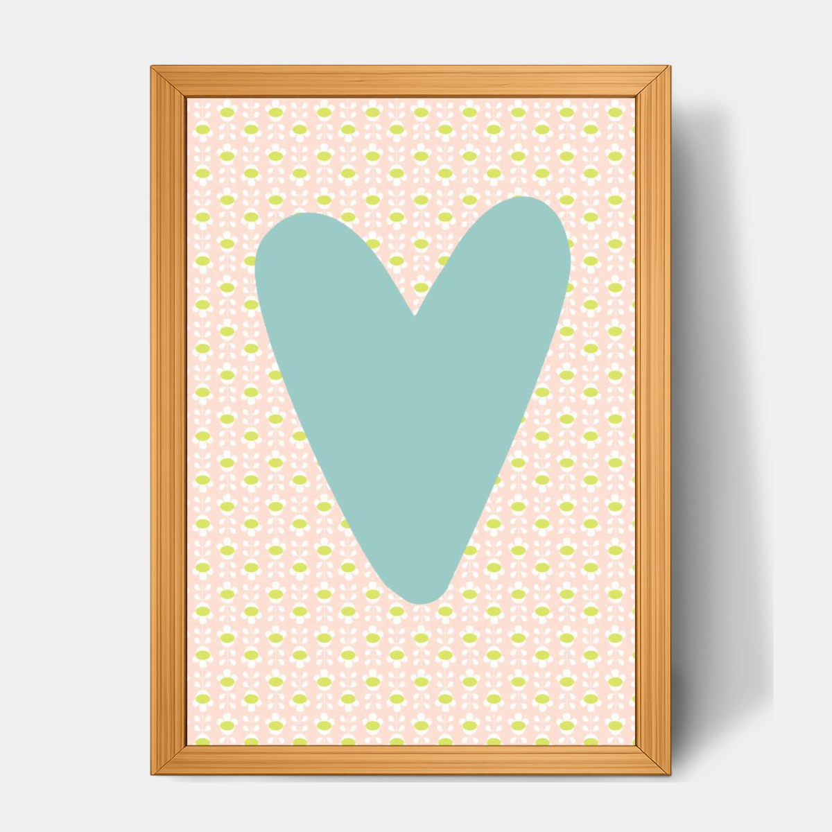 Quadro Infantil Coração rosa fundo azul