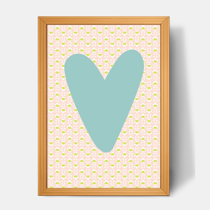 Quadro Infantil Coração rosa fundo azul