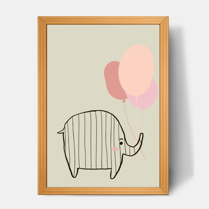 Quadro Infantil Elefante com Balão rosa