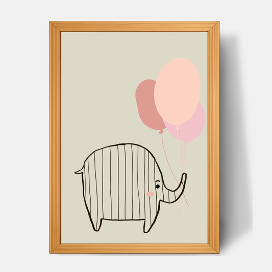 Quadro Infantil Elefante com Balão rosa