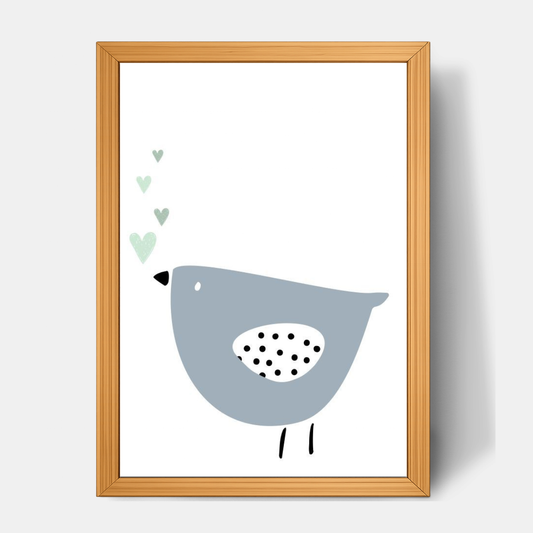 Quadro Infantil Passarinho Corações azul
