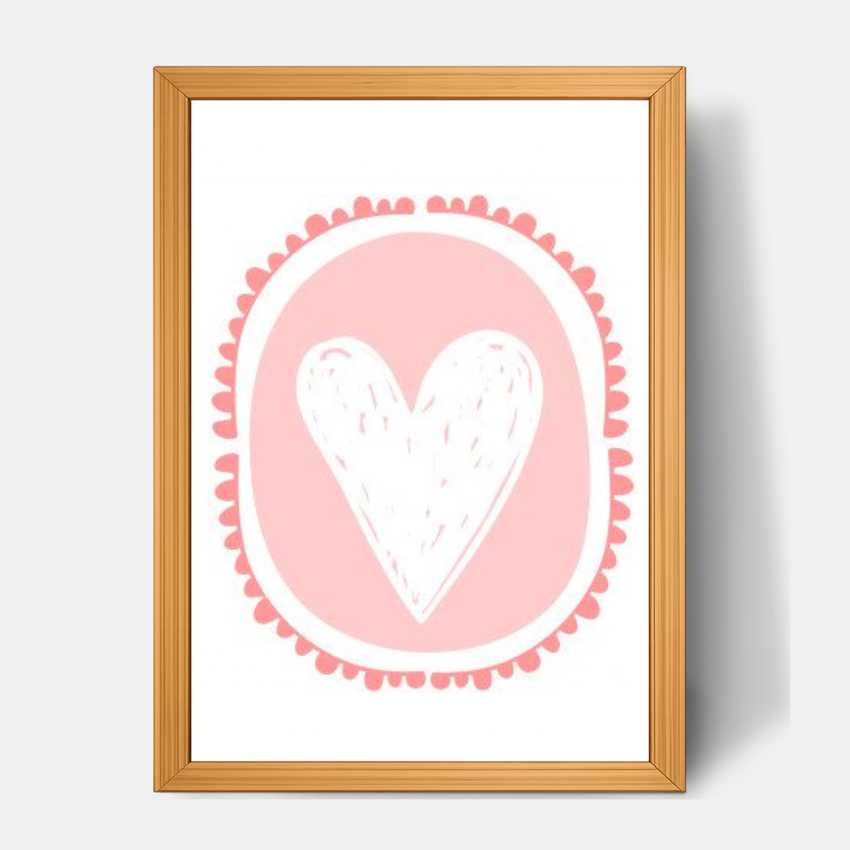Quadro Infantil Coração branco fundo rosa