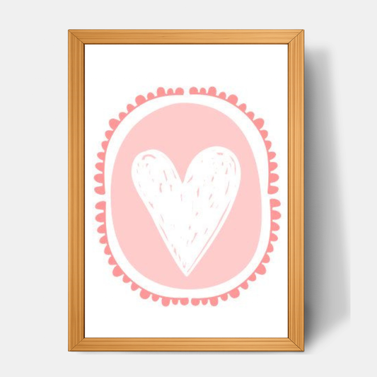 Quadro Infantil Coração branco fundo rosa