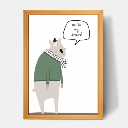 Quadro Infantil Urso "Hello my friend"