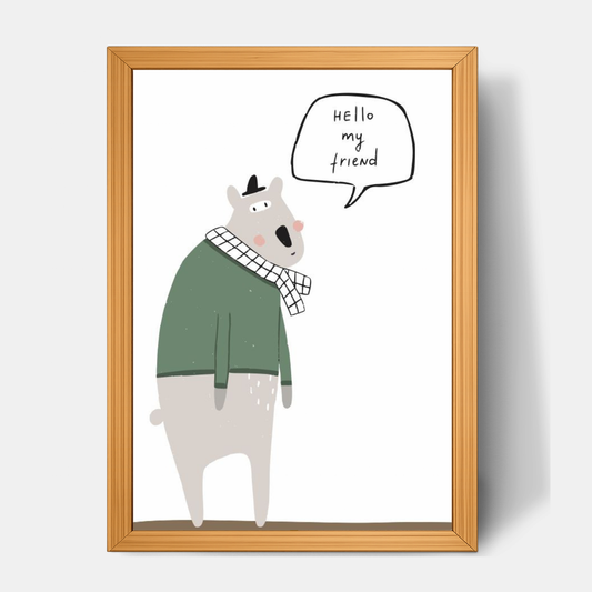 Quadro Infantil Urso "Hello my friend"