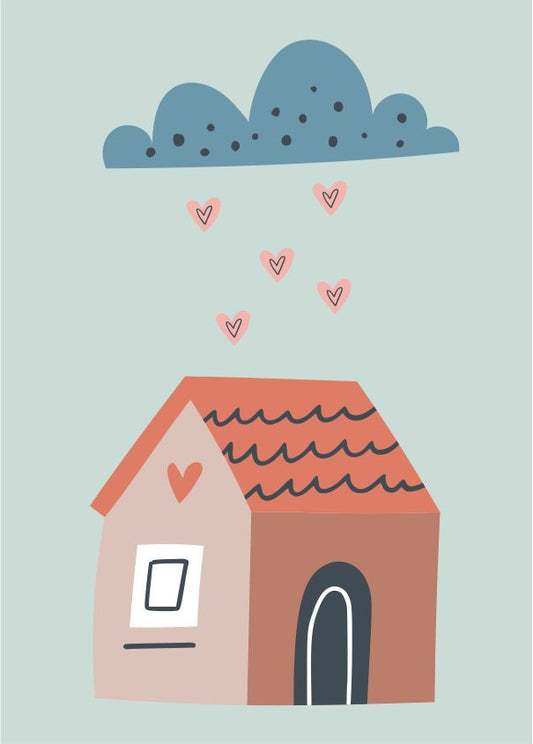Quadro Infantil Chuva de coração em casa