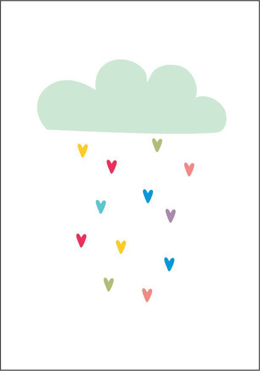 Quadro Infantil Chuva de Corações Azul