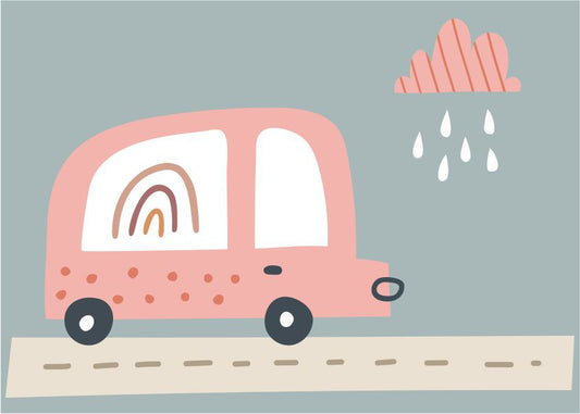 Quadro Infantil Ônibus rosa