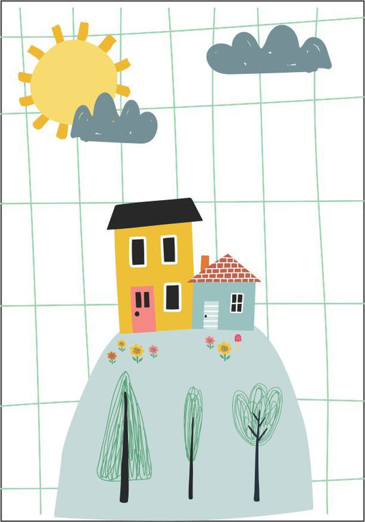 Quadro Infantil casinha na montanha