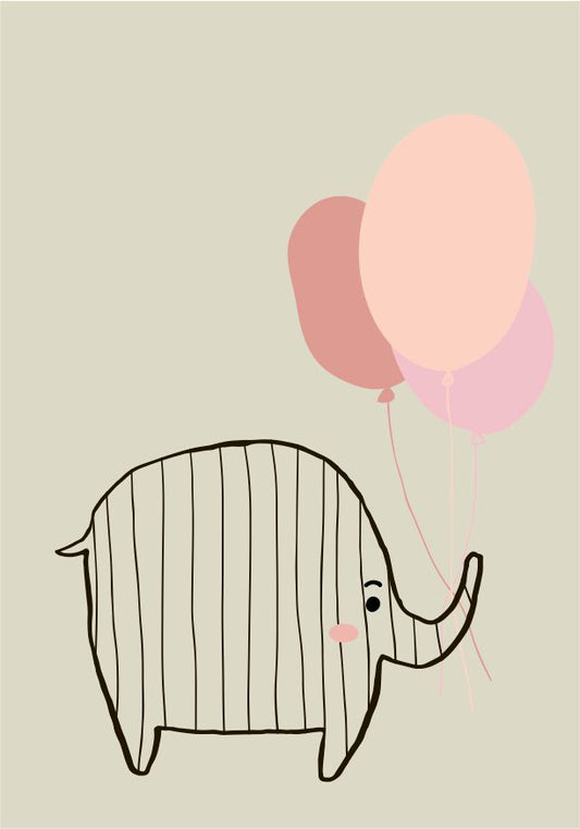 Quadro Infantil Elefante com Balão rosa