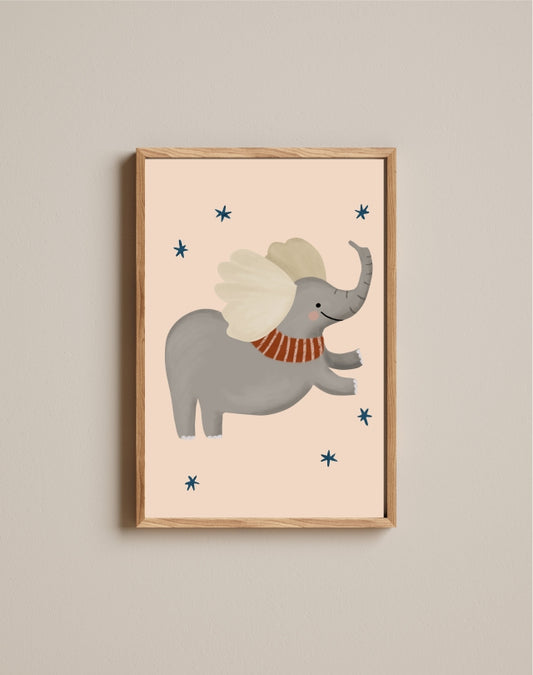 Quadro Aquarelado Elefante Voador