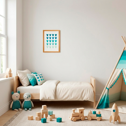 Quadro Infantil Corações degrade azul