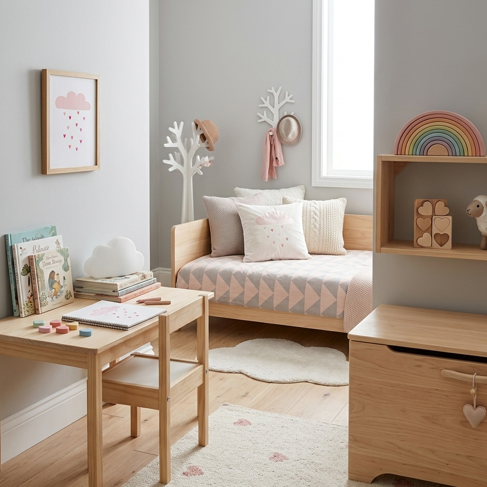 Quadro Infantil Chuva de Corações Rosa