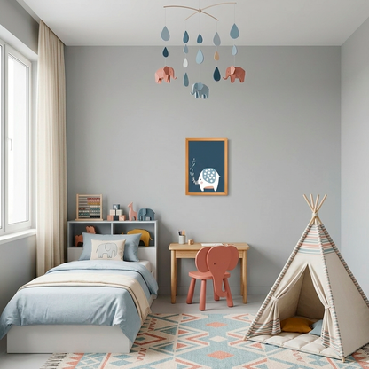 Quadro Infantil Elefante Chafariz azul