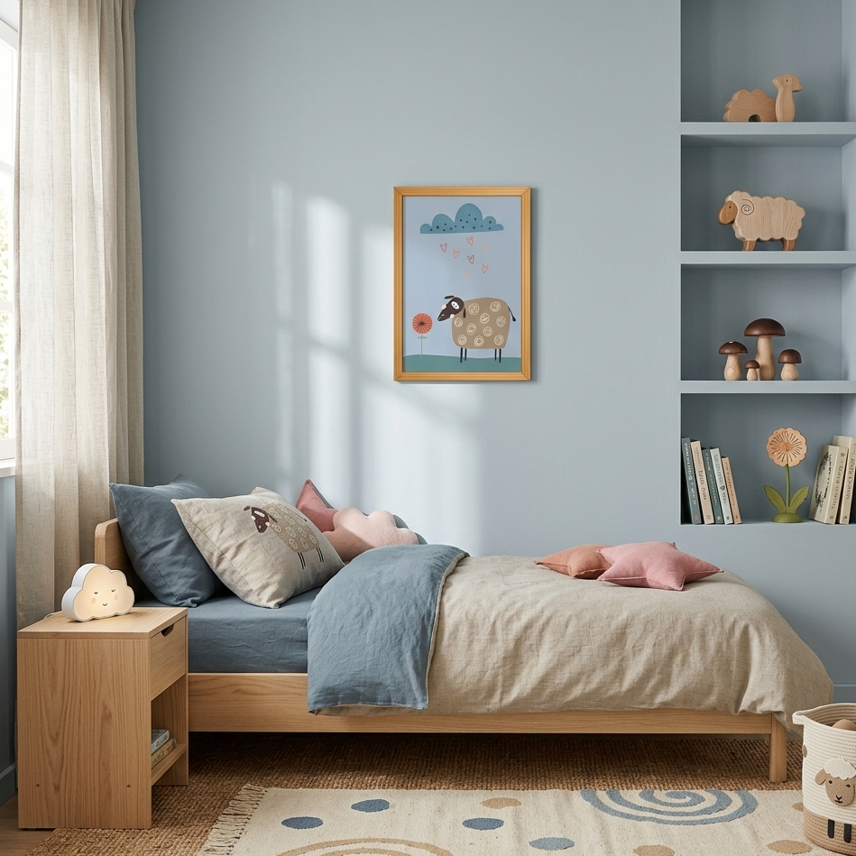 Quadro Infantil Ovelhinha na chuva de corações