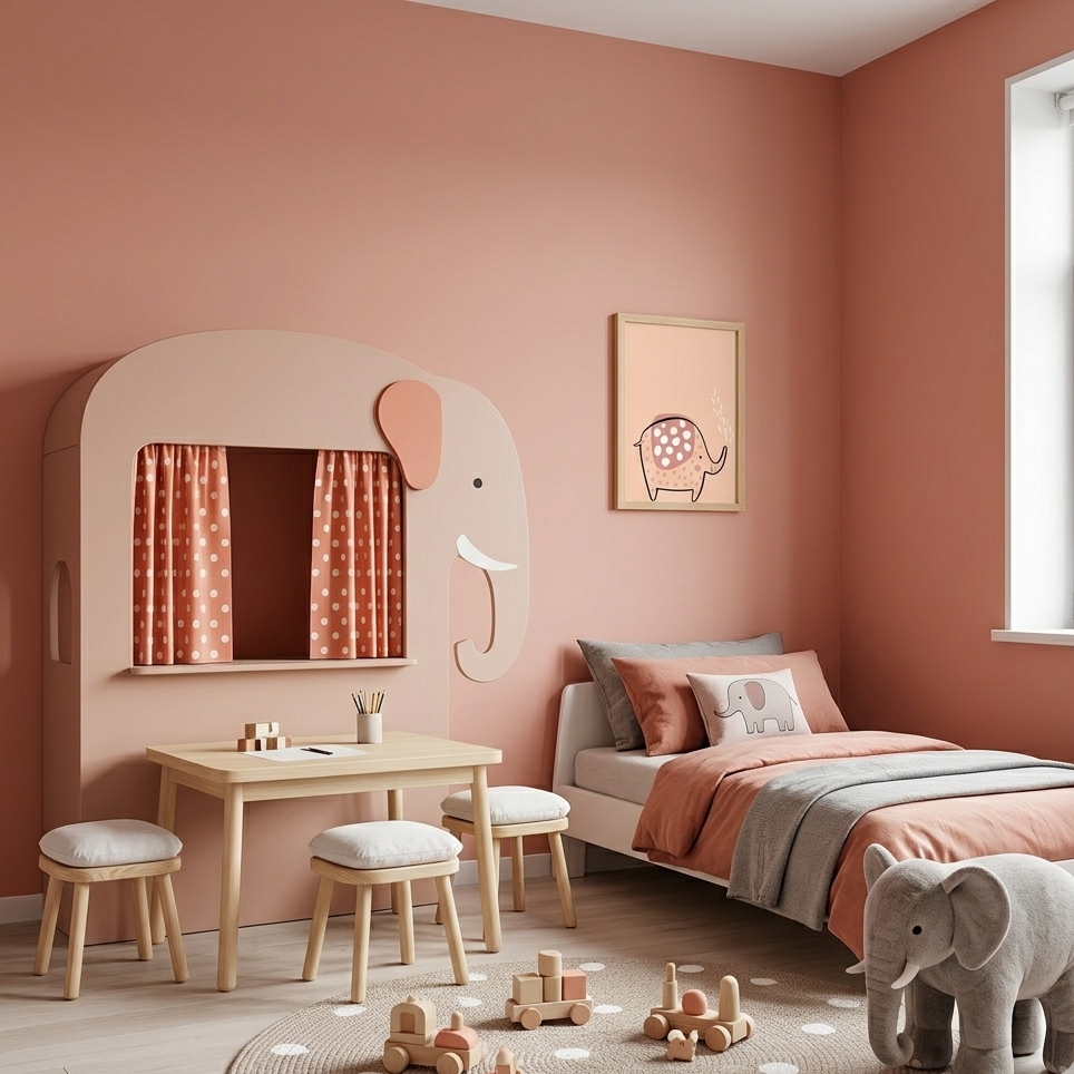 Quadro Infantil Elefante Chafariz rosa