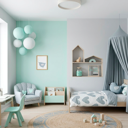Quadro Infantil Passarinho Corações azul