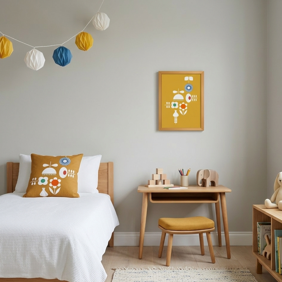 Quadro Infantil Flores amarelo