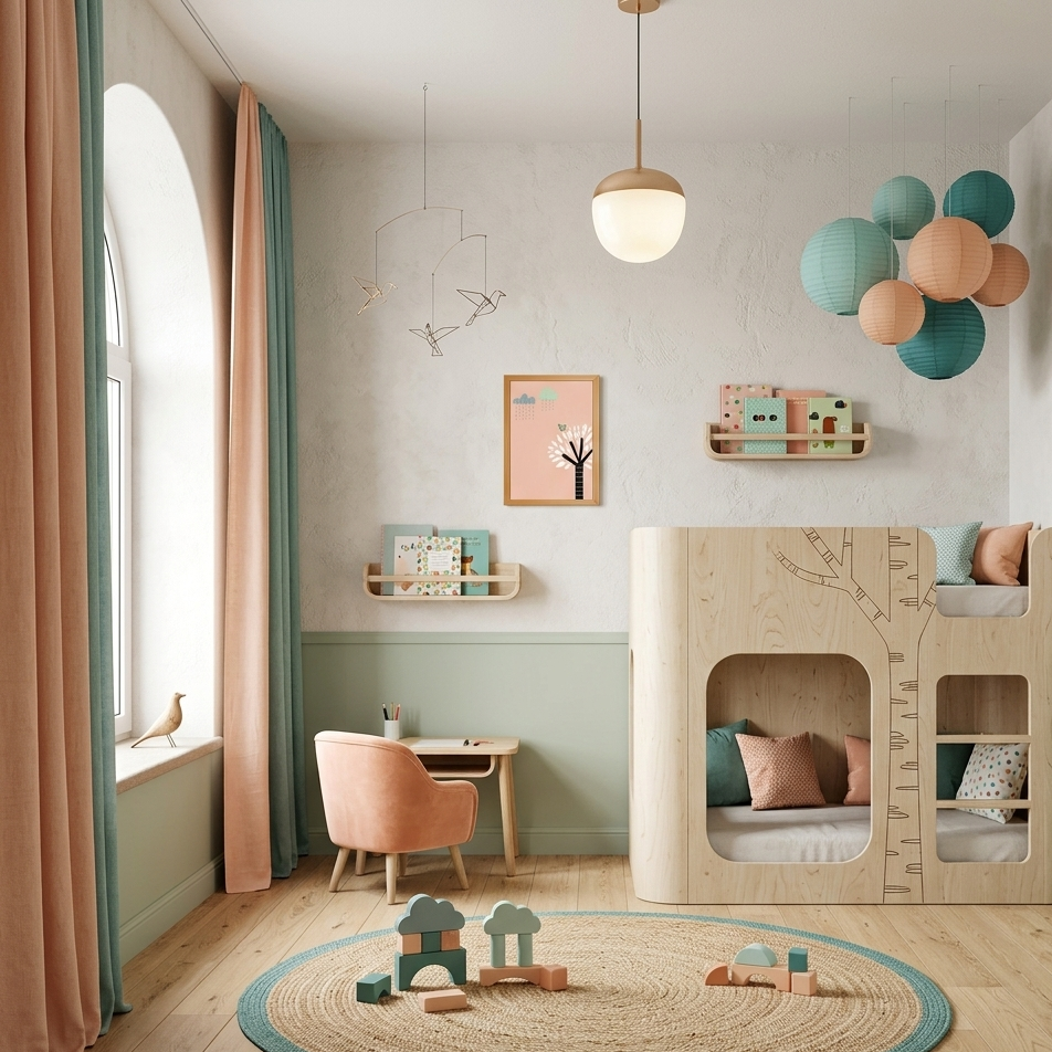 Quadro Infantil Passarinho na Árvore Chuva rosa