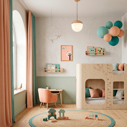 Quadro Infantil Passarinho na Árvore Chuva rosa