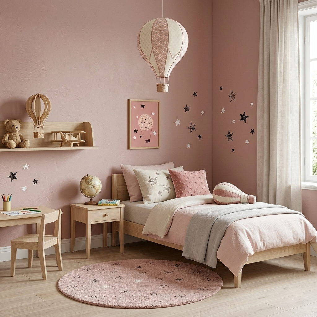 Quadro Infantil Balão Estrelado rosa