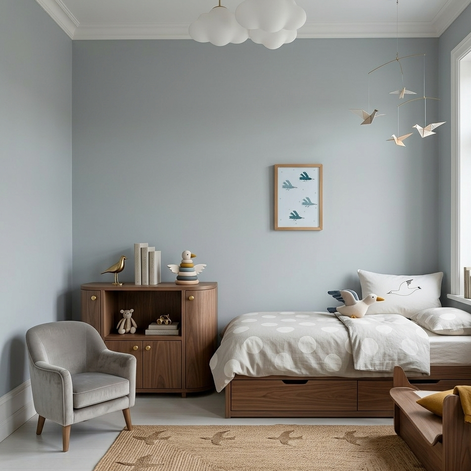 Quadro Infantil Revoada de pássaros Azul