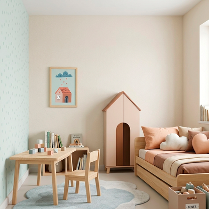 Quadro Infantil Chuva de coração em casa